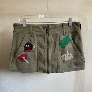 Hand-painted vintage military style mini skirt
